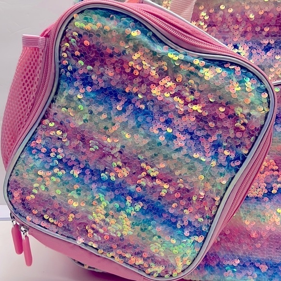 Love at First sight backpack knapsack and Lunch Bag Rainbow Sequins NWT - Picture 2 of 7